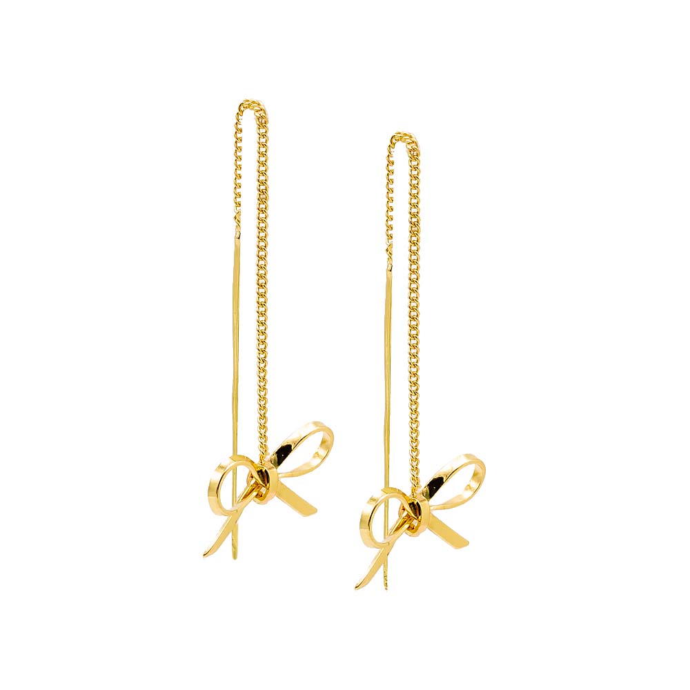 Gold Chain Bow Tie Front Back Threader Earring - Adina Eden's Jewels
