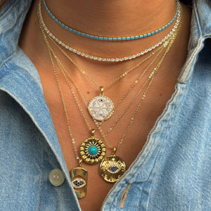 CZ Evil Eye Coin Pendant Necklace - Adina Eden's Jewels