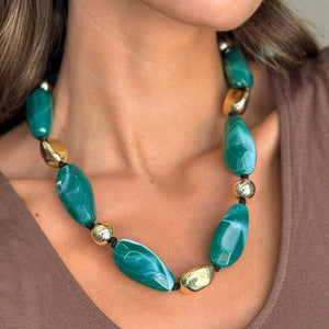 Chunky Green & Gold Bead Necklace - Adina Eden's Jewels