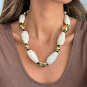 White Bead and Gold Accent Necklace - Adina Eden's Jewels
