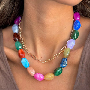 Gold Chain & Multicolor Bead Necklace - Adina Eden's Jewels