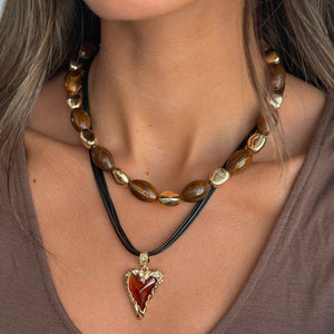 Amber Heart Curved Rope Necklace - Adina Eden's Jewels