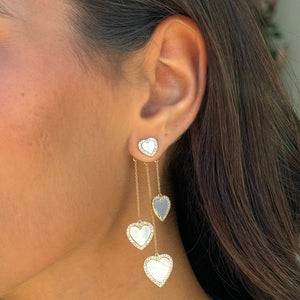 Diamond Pave Colored Stone Multi Heart Chain Drop Stud Earring 14K - Adina Eden's Jewels
