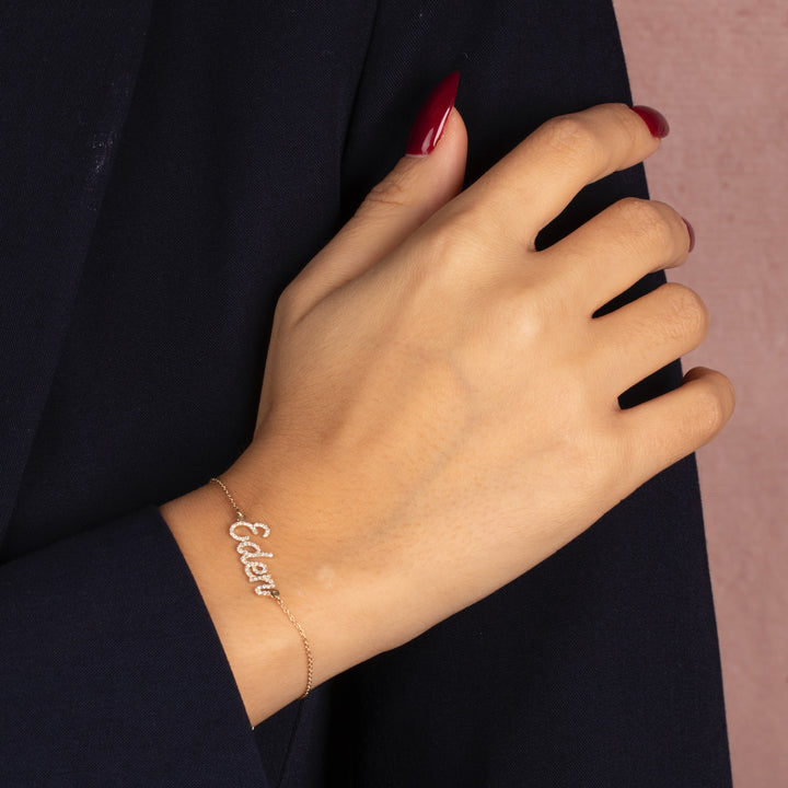  Diamond Pave Script Name Bracelet 14K - Adina Eden's Jewels