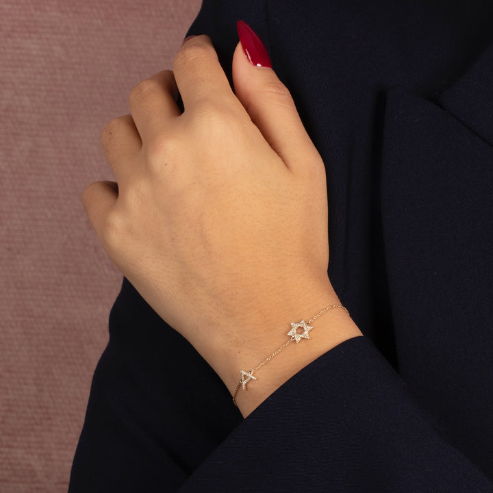  Diamond Pave Star Of David Initial Bracelet 14K - Adina Eden's Jewels