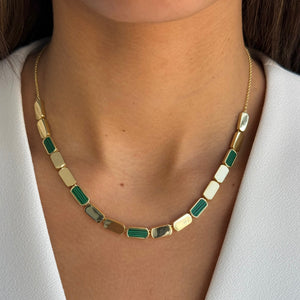 Multi Malachite Stone Bar Half Tennis Chain Necklace - Adina Eden's Jewels
