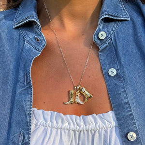 Pave CZ Cowboy Boot Pendant Necklace - Adina Eden's Jewels