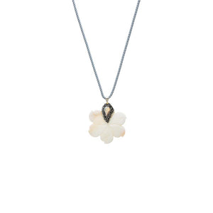 White Onyx CZ MOP Blossom Charm Twisted Rope Necklace - Adina Eden's Jewels