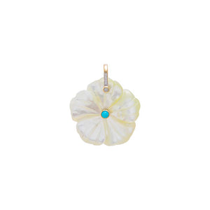 Diamond MOP Flower Turquoise Charm 14K