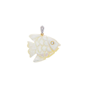 MOP Carved Fish Diamond Charm 14K