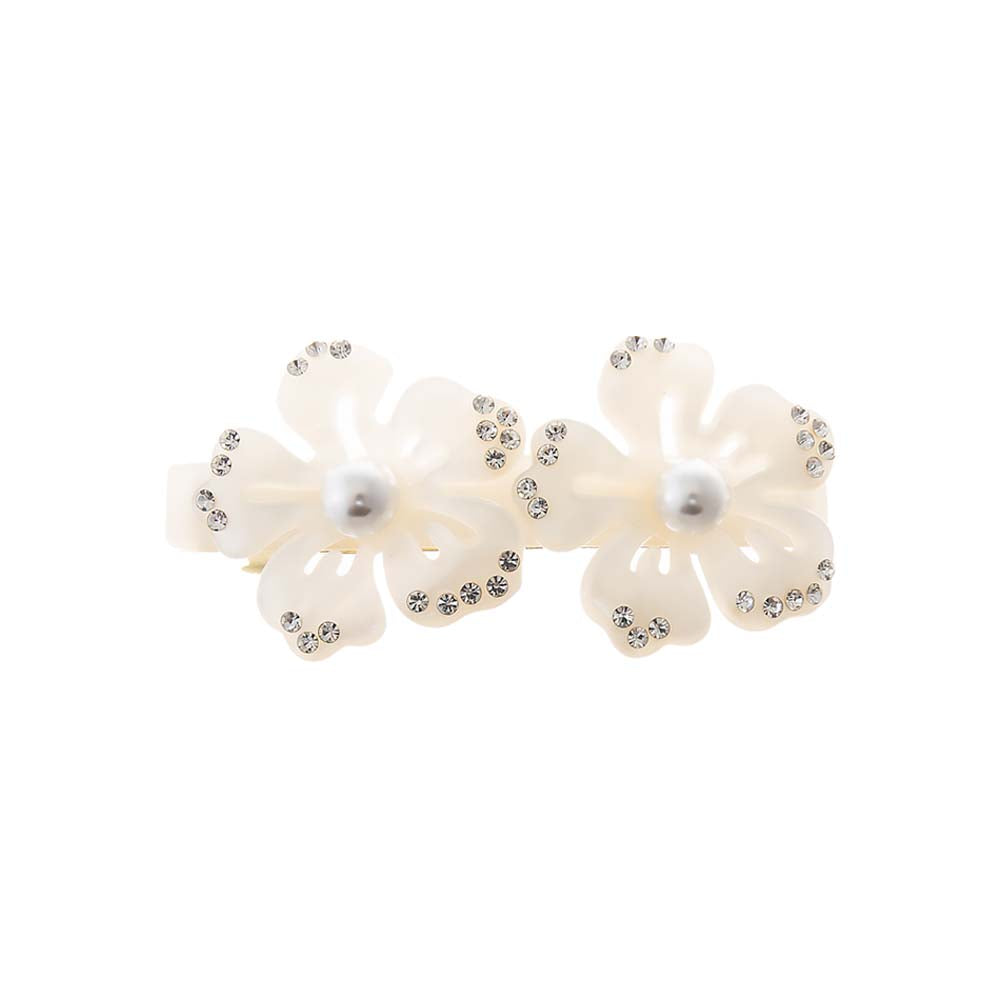 Ivory MOP Double Cutout Flower Hair Barrette - Adina Eden's Jewels