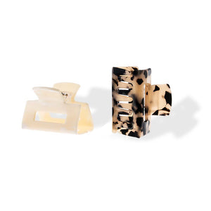 White Cream Ivory & Neutral Tortoise Rectangle Claw Clip Set - Adina Eden's Jewels