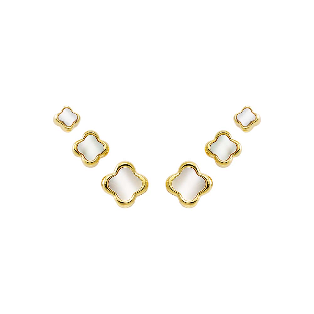 Gold Solid Graduated Clover Stud Earring Combo Set - Adina Eden's Jewels
