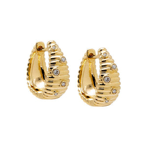 14K Gold Scattered Diamond Ridged Graduated Huggie Earring 14K - Adina Eden's Jewels