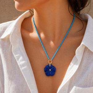 Lapis Flower Swiss Blue Topaz Diamond Charm 14K - Adina Eden's Jewels