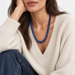 Lapis Natural Stone Ball Chain Necklace 10MM - Adina Eden's Jewels