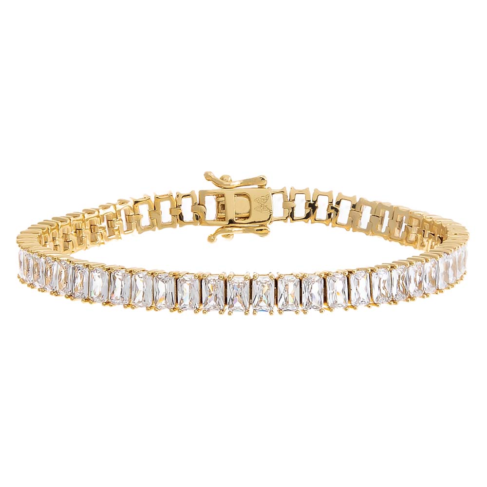 Gold / 6.5IN CZ Emerald Cut Tennis Bracelet - Adina Eden's Jewels