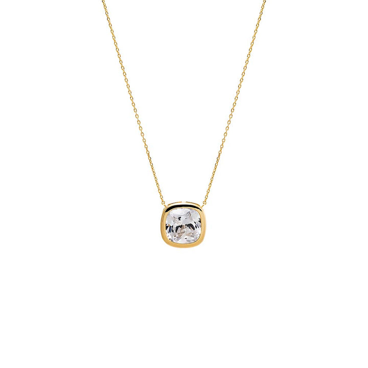 Gold CZ Cushion Bezel Shape Pendant Necklace - Adina Eden's Jewels