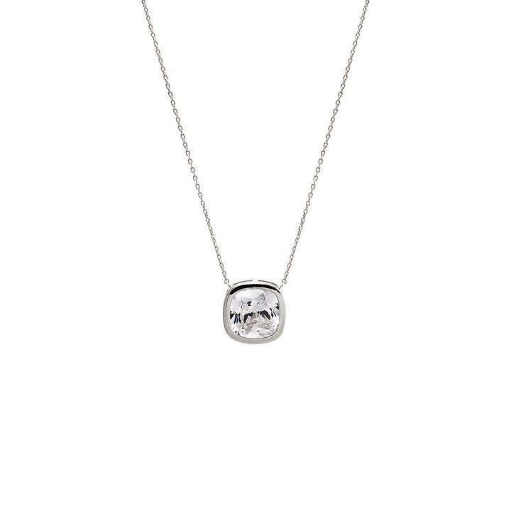 Silver CZ Cushion Bezel Shape Pendant Necklace - Adina Eden's Jewels