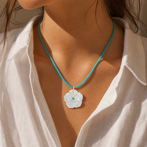 Diamond MOP Flower Turquoise Charm 14K - Adina Eden's Jewels