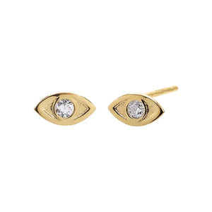 14K Gold / Pair Mini CZ Evil Eye Stud Earring 14K - Adina Eden's Jewels