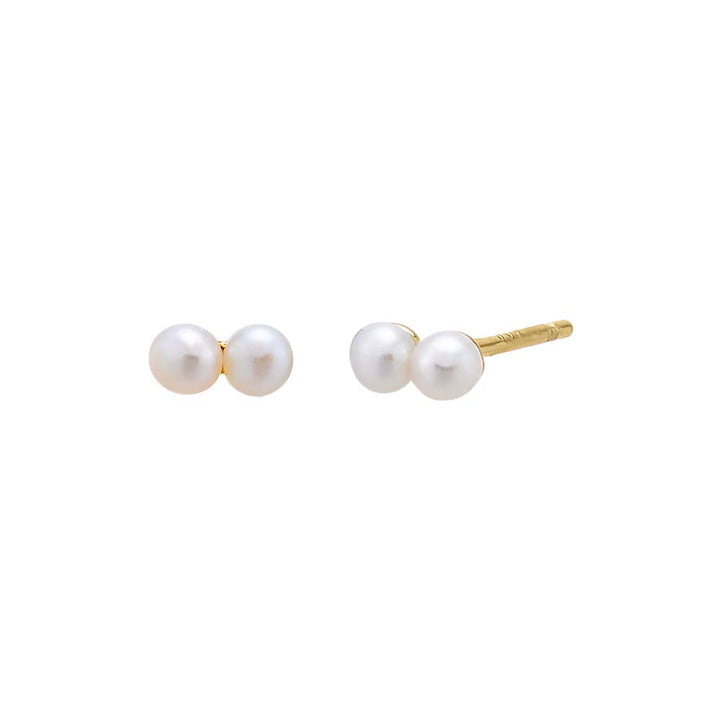 Pearl White / Pair Mini Double Pearl Stud Earring - Adina Eden's Jewels