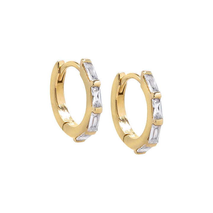 14K Gold / Pair Mini Multi Baguette Huggie Earring 14K - Adina Eden's Jewels