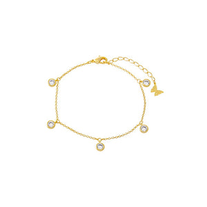 Gold Mini Multi CZ Bezel Dangling Charm Bracelet - Adina Eden's Jewels