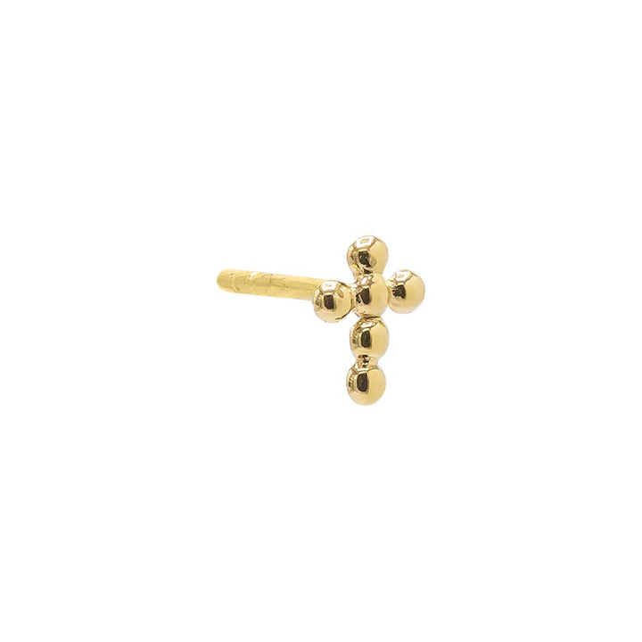 14K Gold / Single Mini Solid Beaded Cross Stud Earring 14K - Adina Eden's Jewels
