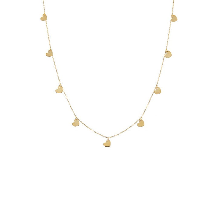 14K Gold Mini Solid Dangling Hearts Necklace 14K - Adina Eden's Jewels