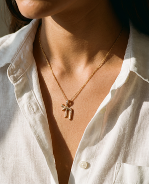 Mini CZ Pave Shape Chai Charm Necklace