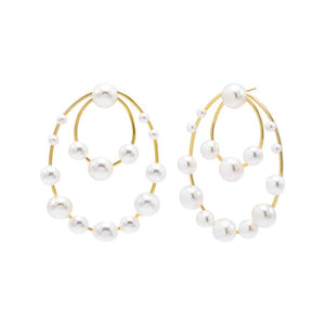 Gold Multi Pearl Double Oval On The Ear Stud Earring - Adina Eden's Jewels