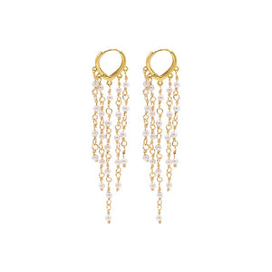 Gold Multi Pearl Fringe Drop Huggie Earring - Adina Eden's Jewels