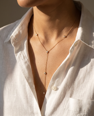 CZ Multi Bezel Station Lariat Necklace