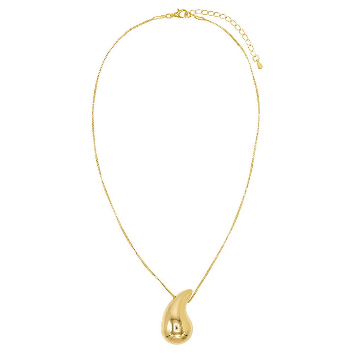 Gold Solid Chunky Teardrop Pendant Necklace - Adina Eden's Jewels