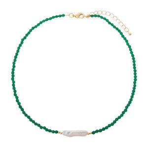 Emerald Green Colored Beaded Freshwater Pearl Bar Necklace - Adina Eden's Jewels