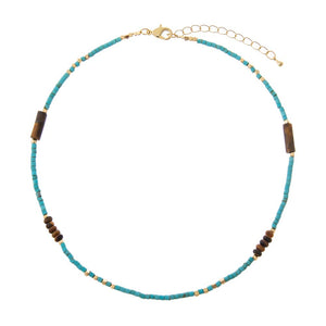 Turquoise Turquoise /Tiger's Eye Minimalist Beaded Choker Necklace - Adina Eden's Jewels