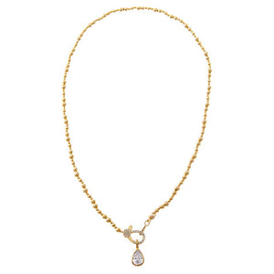 CZ Pear Carabiner Clasp Drop Pendant Ball Chain Necklace