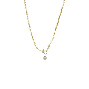 CZ Pear Carabiner Clasp Drop Pendant Ball Chain Necklace