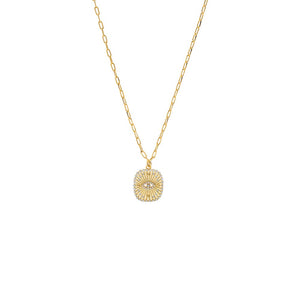Pave Evil Eye Starburst Paperclip Link Pendant Necklace