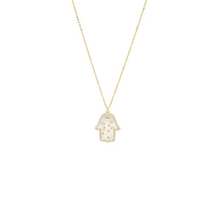 Mother Of Pearl Hamsa Mother Of Pearl Multi Charms Pendant Necklace - Adina Eden's Jewels