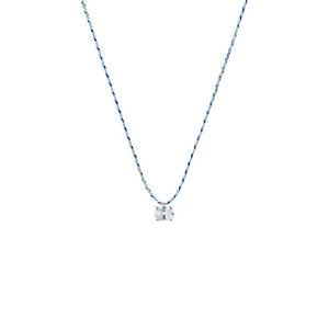 Silver CZ Oval Solitaire Twisted Silk Cord Choker Necklace - Adina Eden's Jewels