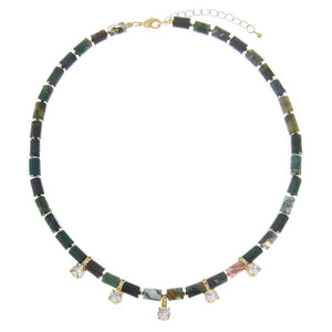 Dark Green Indian Agate Cylinder Beaded Multi Charm Necklace - Adina Eden's Jewels