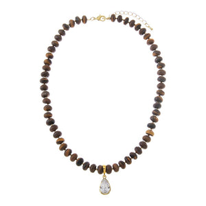 Tiger Eye CZ Pear Tiger Eye Beaded Charm Necklace - Adina Eden's Jewels