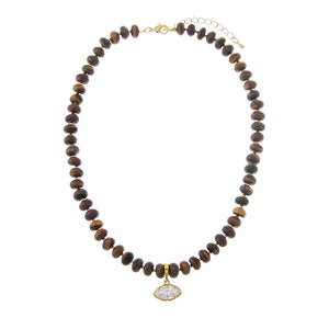 Tiger Eye CZ Marquise Tiger Eye Beaded Charm Necklace - Adina Eden's Jewels