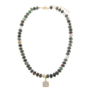 Multi-Color CZ Radiant BloodStone Beaded Charm Necklace - Adina Eden's Jewels