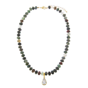 Multi-Color CZ Pear BloodStone Beaded Charm Necklace - Adina Eden's Jewels