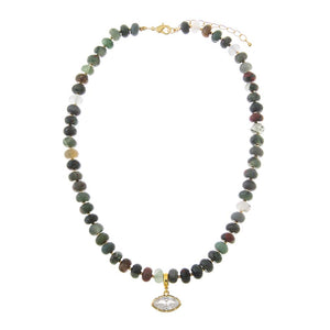 Multi-Color CZ Marquise BloodStone Beaded Charm Necklace - Adina Eden's Jewels