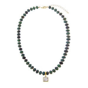 Dark Green CZ Radiant Bird Stone Beaded Charm Necklace - Adina Eden's Jewels
