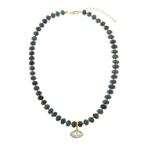 Dark Green CZ Marquise Bird Stone Beaded Charm Necklace - Adina Eden's Jewels